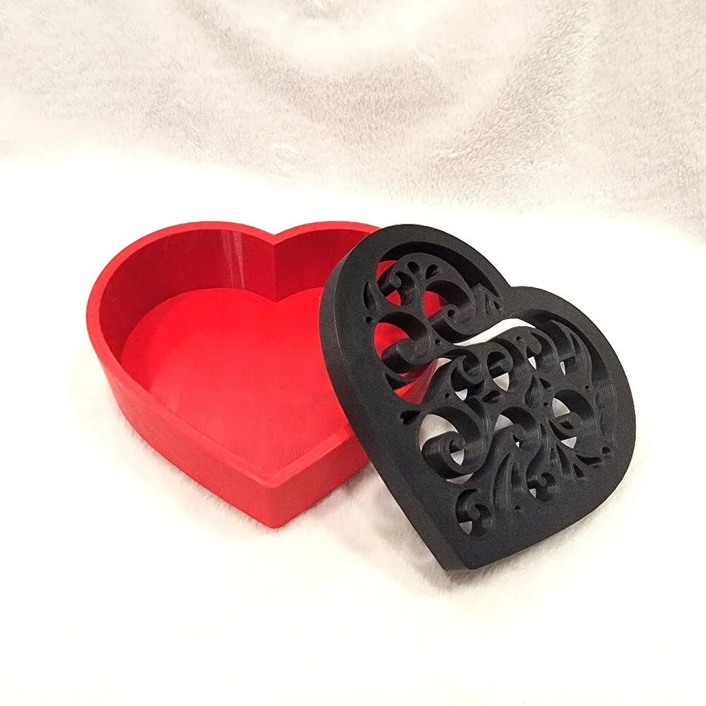 Valentine Large Ornate Black/Red Heart Jewelry/Trinket Box